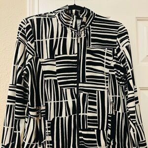 Chic Black and White Geometric Bomber Jacket